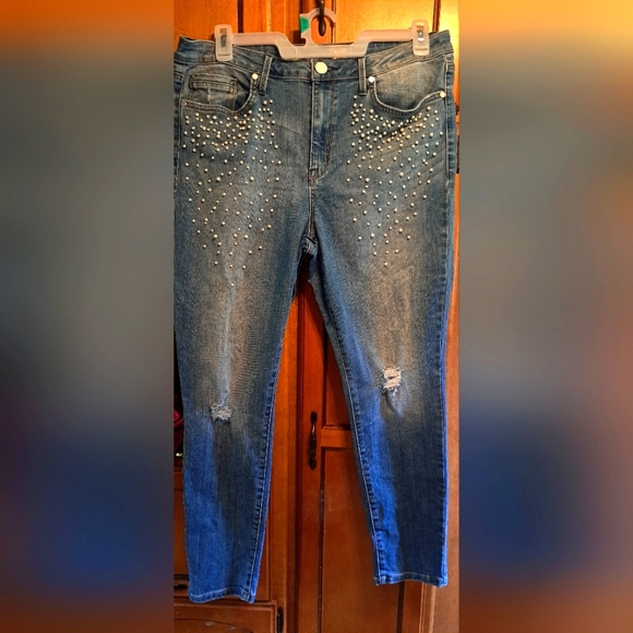 Seven7 Denim - Ladies Seven7 Pearl Embellished Mid Rise Skinny Jeans Limited Edition Size 16